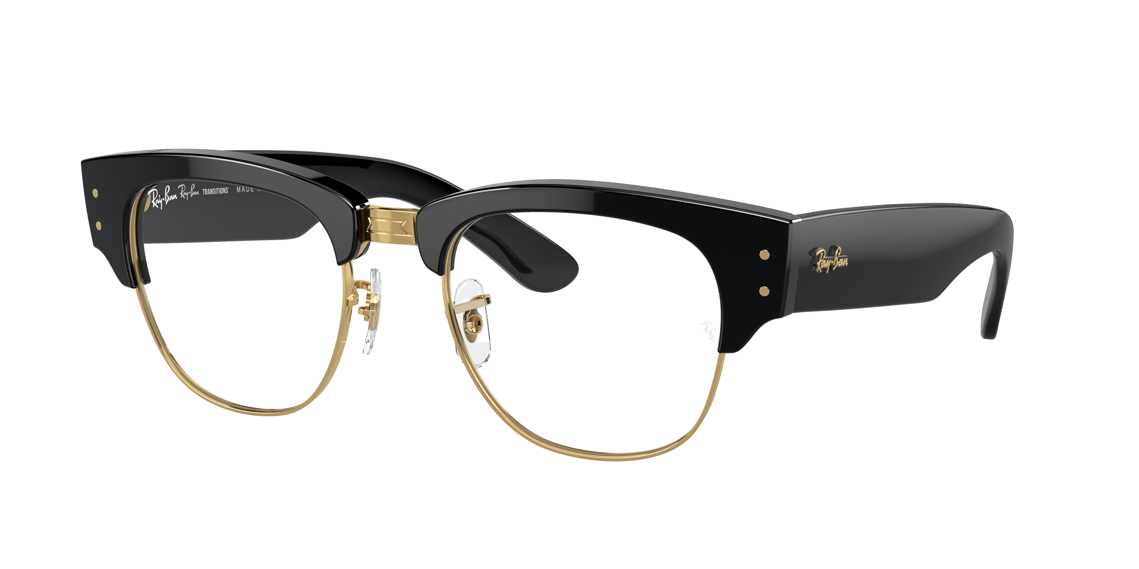 Mega Clubmaster Transitions® Sunglasses in Black On Gold and Clear/Blue |  Ray-Ban®