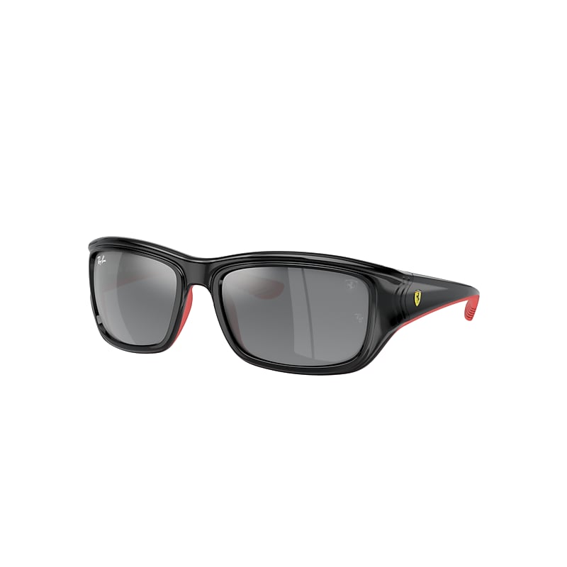 Ray Ban Sunglasses Male Rb4405m Scuderia Ferrari Collection - Black On Red Frame Silver Lenses 59-19 In Black On Red