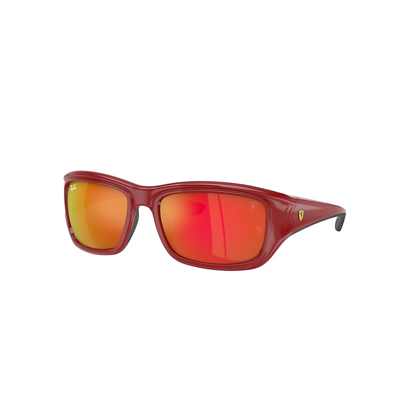 Shop Ray Ban Sunglasses Man Rb4405m Scuderia Ferrari Collection - Red On Black Frame Orange Lenses 59-19