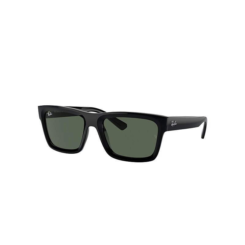 Shop Ray Ban Warren Bio-based Sunglasses Black Frame Green Lenses 57-20