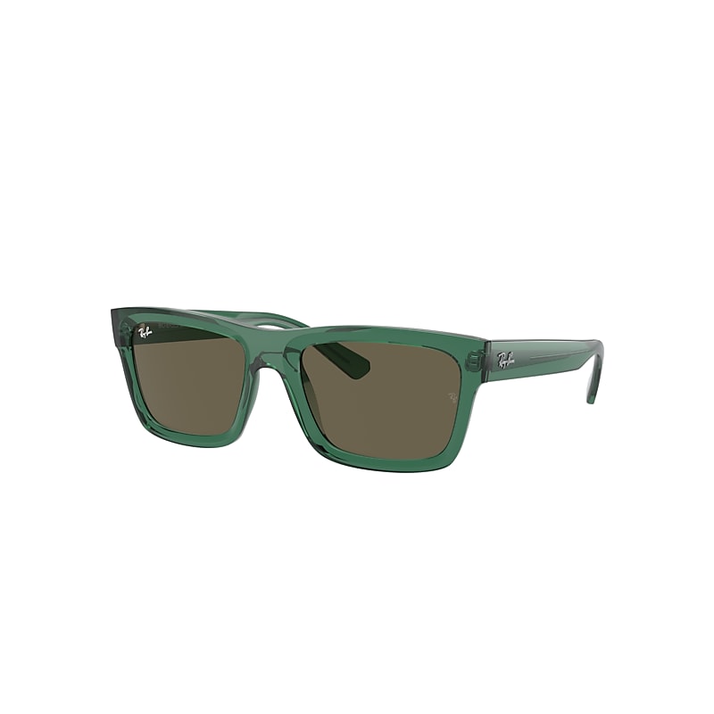 Shop Ray Ban Warren Bio-based Sunglasses Transparent Green Frame Brown Lenses 57-20