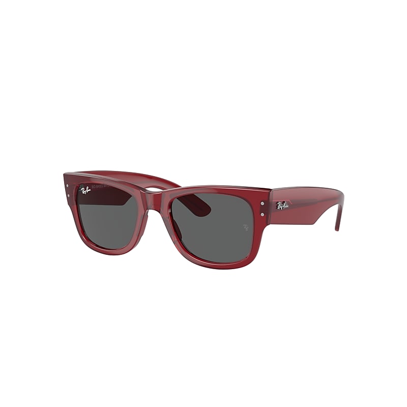 Shop Ray Ban Sunglasses Unisex Mega Wayfarer Bio-based - Transparent Red Frame Grey Lenses 51-21