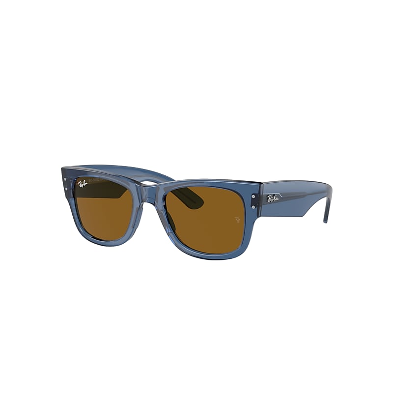 RAY BAN SUNGLASSES UNISEX MEGA WAYFARER BIO-BASED - TRANSPARENT BLUE FRAME BROWN LENSES 51-21