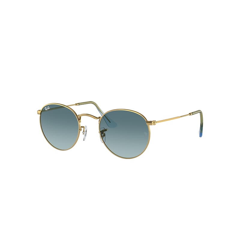 Ray Ban Sunglasses Unisex Round Metal Gradient - Gold Frame Blue Lenses 53-21