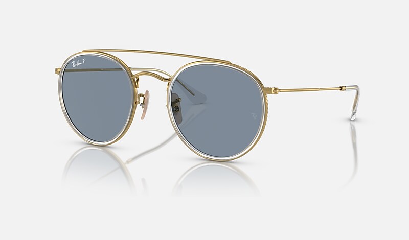 Ray-Ban Sunglasses Round Double Bridge Gold Frame Blue Lenses