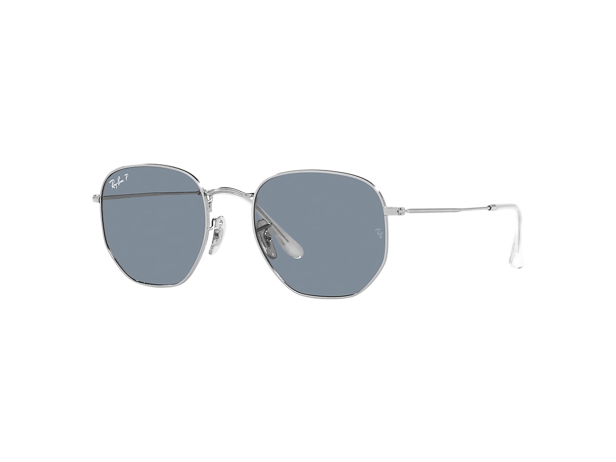 HEXAGONAL FLAT LENSES Sunglasses in Silver and Blue HEXAGONAL FLAT LENSES Sunglasses in Silver and Blue