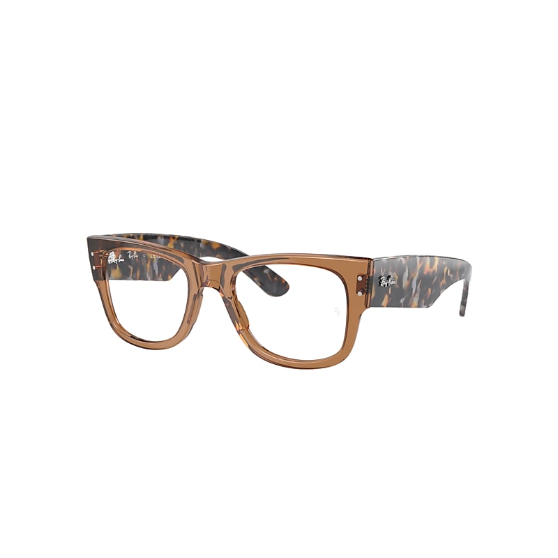 Ray Ban Mega Wayfarer Optics Eyeglasses Brown/grey Frame Clear Lenses Polarized 51-21 In Brown/grey