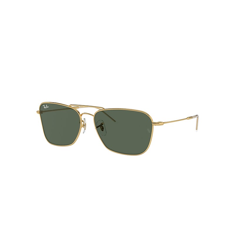 Shop Ray Ban Sunglasses Unisex Caravan Reverse - Gold Frame Green Lenses 58-15