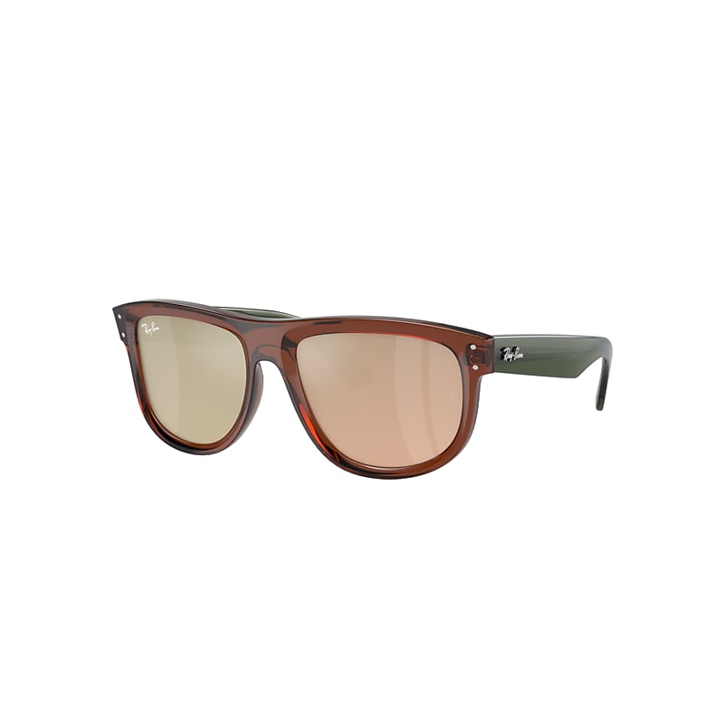 Shop Ray Ban Sunglasses Unisex Boyfriend Reverse - Transparent Green Frame Gold Lenses 56-18