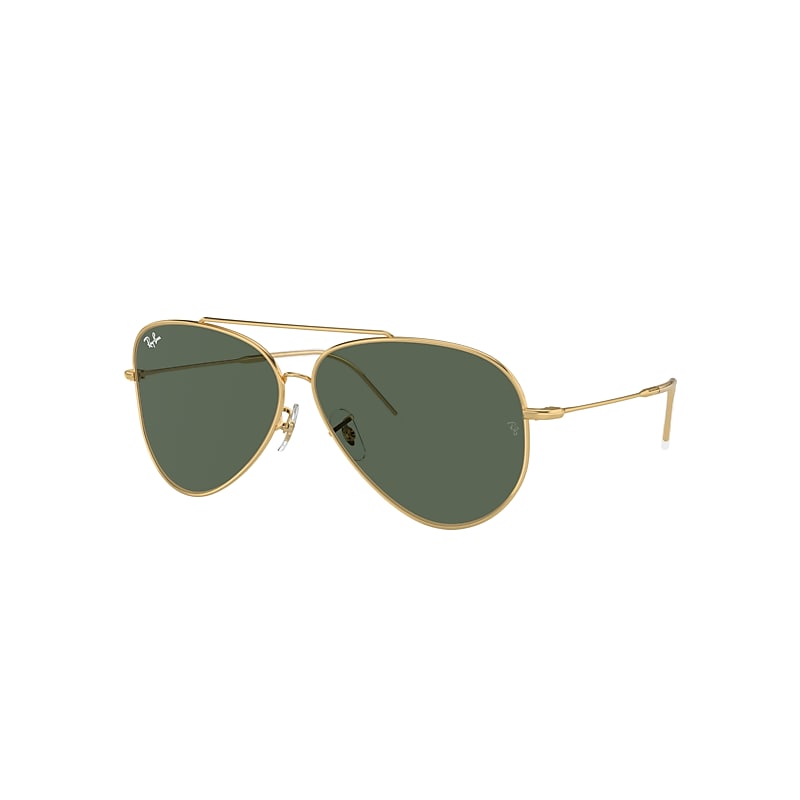 Ray Ban Sunglasses Unisex Aviator Reverse - Gold Frame Green Lenses 62-11 In Gold