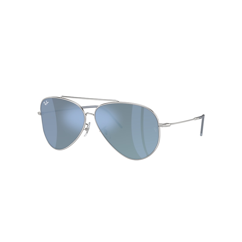 Ray Ban Sunglasses Unisex Aviator Reverse - Silver Frame Blue Lenses 59-11 In Silber