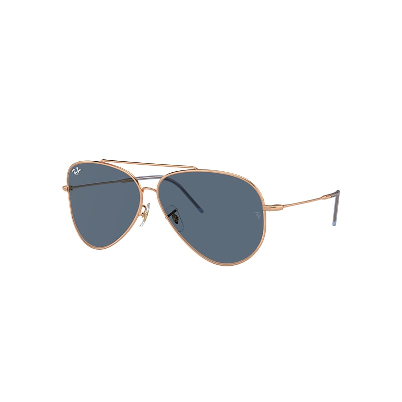 Shop Ray Ban Sunglasses Unisex Aviator Reverse - Rose Gold Frame Blue Lenses 59-11