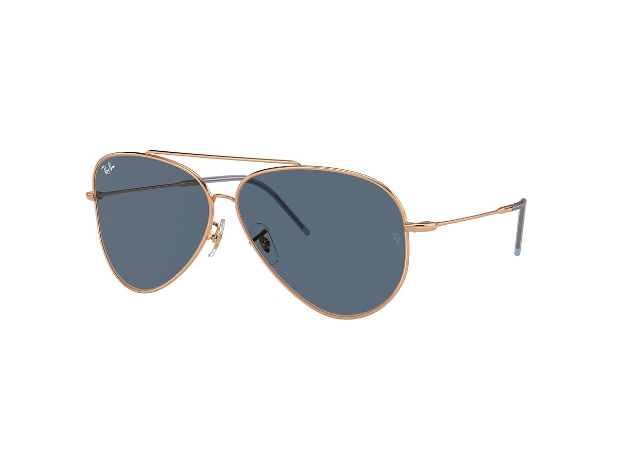 Ray-Ban Aviator Reverse Sunglasses Rose Gold Frame Blue Lenses 62-11