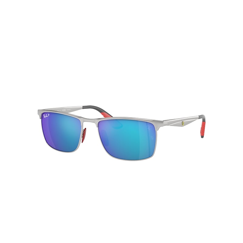 Shop Ray Ban Sunglasses Unisex Rb3726m Scuderia Ferrari Collection - Silver Frame Blue Lenses Polarized 57-18