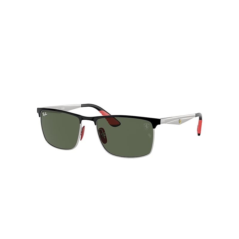 Ray Ban Sunglasses Unisex Rb3726m Scuderia Ferrari Collection - Silver Frame Green Lenses 57-18 In Silber