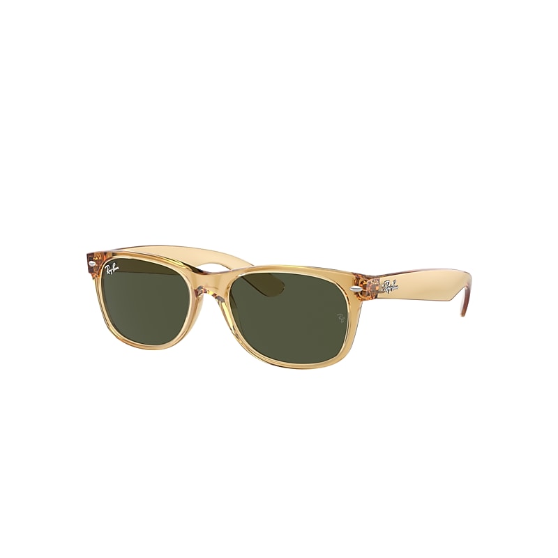 Ray Ban New Wayfarer X The Ones Sunglasses Transparent Light Brown Frame Green Lenses 55-18