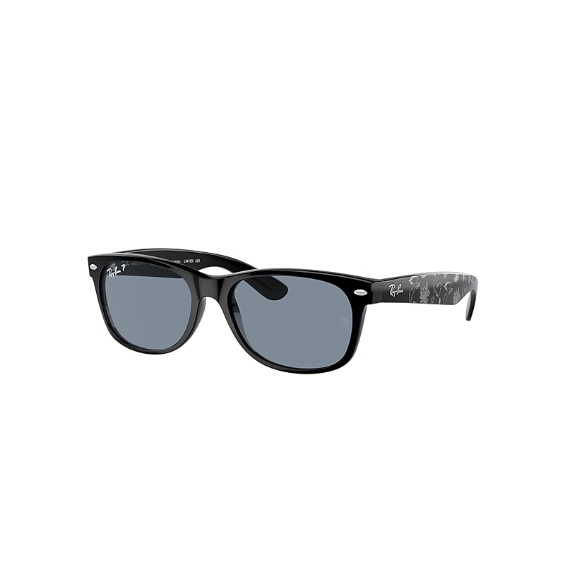 Ray Ban New Wayfarer The Little Mermaid Sunglasses Black & White Mermaid Frame Blue Lenses Polarized 55-18 In Black & White Mermaid