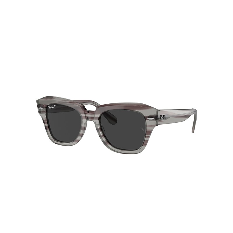 RAY BAN STATE STREET RELOADED SONNENBRILLEN GRAU GESTREIFT HAVANA FASSUNG SCHWARZ GLAS POLARISIERT 49-20 